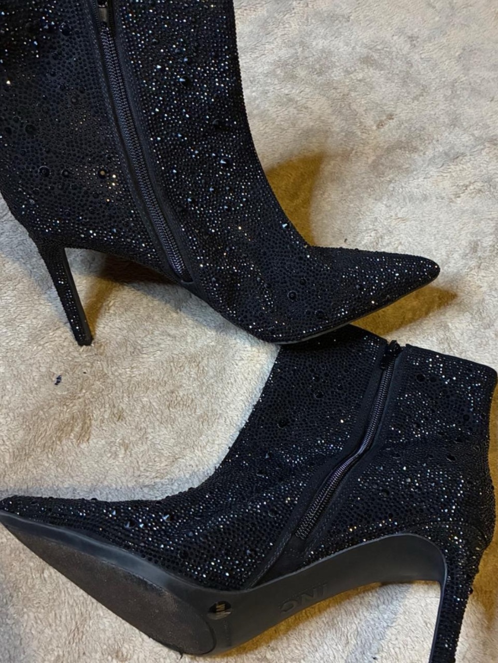 Black Crystal Embellished Pointed Toe Stiletto Ankle Boots